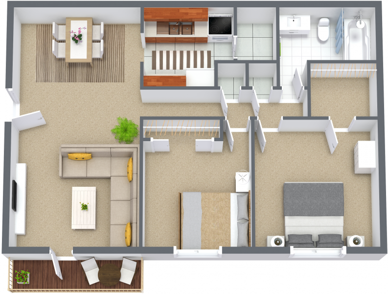 Floor plan for 2 beds, 1 bath, 800 sqft